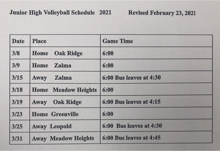 JH V Ball Schedule